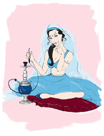 Illustration of Woman with Hookah Stock Photo - Premium Royalty-Free, Code: 600-02633838