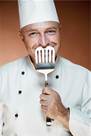 espátula - Portrait of Chef Holding Spatula Foto de stock - Sin royalties Premium, Código: 600-02659652