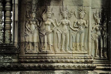 Bas-relief, Angkor Wat, Angkor, Cambodia Foto de stock - Sin royalties Premium, Código: 600-02669470