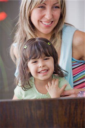 simsearch:600-02671225,k - Mother and Daughter Looking into Mirror Together Stock Photo - Premium Royalty-Free, Code: 600-02671223