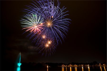 Fireworks over Little Lake, Peterborough, Ontario, Canada Stock Photo - Premium Royalty-Free, Code: 600-02694360