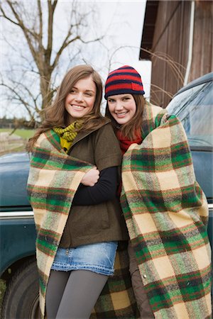 Two Teenage Girls Wrapped in a Blanket on a Farm in Hillsboro, Oregon, USA Stock Photo - Premium Royalty-Free, Code: 600-02700686