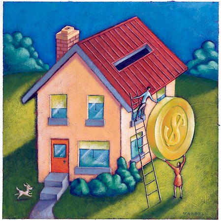 property finance - Couple Depositing Coin into Rooftop of House Stock Photo - Premium Royalty-Free, Code: 600-02738041