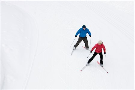 Overhead View of Couple Cross Country Skiing, Whistler, British Columbia, Canada Stock Photo - Premium Royalty-Free, Code: 600-02757251