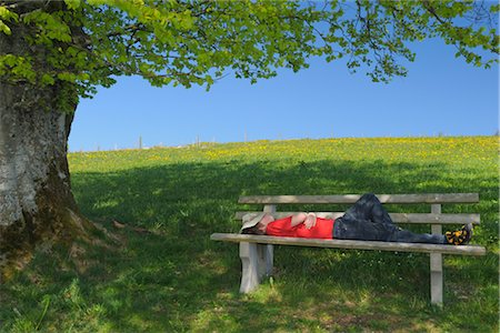 spring landscape kids - Boy Sleeping on Bench, Black Forest, Baden Wuerttemberg, Germany Stock Photo - Premium Royalty-Free, Code: 600-02860270