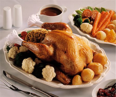 plate of chicken - Roast Turkey Dinner Stock Photo - Premium Royalty-Free, Code: 600-02885939