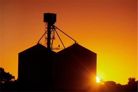 Wheat Silo, Sunset Silhouette Foto de stock - Royalty Free Premium, Número: 600-02886072