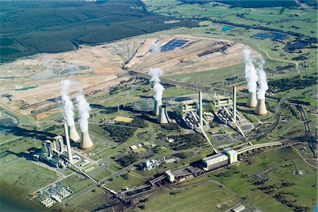 plant of electricity - Brown Coal Power Station, Aerial, Australia Foto de stock - Sin royalties Premium, Código: 600-02886726