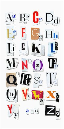 Letters of the Alphabet Cut Out of Magazine Pages Fotografie stock - Premium Royalty-Free, Codice: 600-03005055