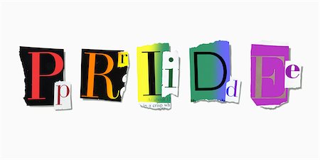 p - Pride Spelled Out Using Letters Cut Out of Magazine Stock Photo - Premium Royalty-Free, Code: 600-03005056