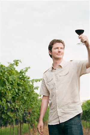 simsearch:600-03152995,k - Man in Vineyard Examining a Glass of Wine Stock Photo - Premium Royalty-Free, Code: 600-03153019