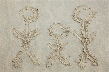 family on sand drawing - Dessin famille chiffre de bâton dans le sable Photographie de stock - Premium Libres de Droits, Code: 600-03404350