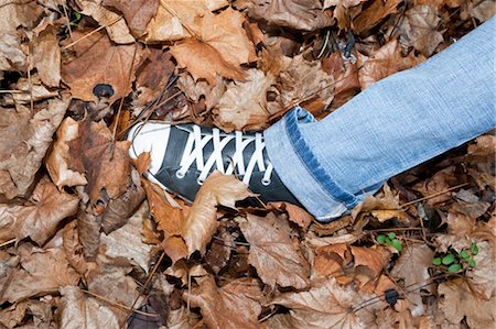 foot in sneakers - Woman Walking in Autumn Leaves Stock Photo - Premium Royalty-Free, Code: 600-03451498