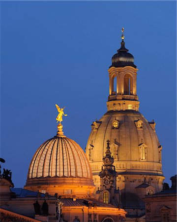 Dresden Frauenkirche and Dresden Academy of Fine Arts at Dusk, Dresden, Saxony, Germany Stock Photo - Premium Royalty-Free, Code: 600-03478659