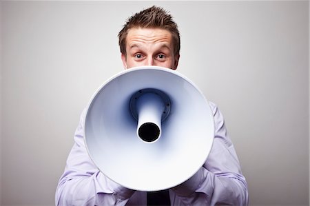 screaming portrait - Businessman With Megaphone Stock Photo - Premium Royalty-Free, Code: 600-03556583