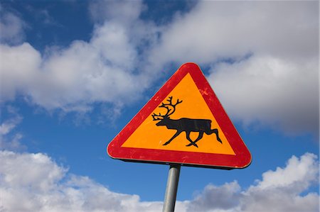Panneau d'avertissement pour les rennes en traversant, Suède Photographie de stock - Premium Libres de Droits, Code: 600-03622694