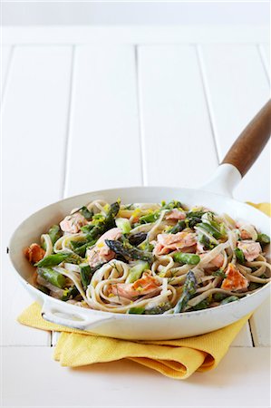 pan dish - Pasta with Salmon and Asparagus Stock Photo - Premium Royalty-Free, Code: 600-03686085