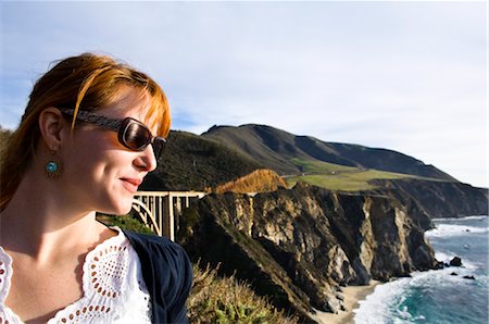 rocky coast - Woman Looking at View of Big Sur Coast and Santa Lucia Mountains, Monterey County, California, USA Stock Photo - Premium Royalty-Free, Code: 600-03686116
