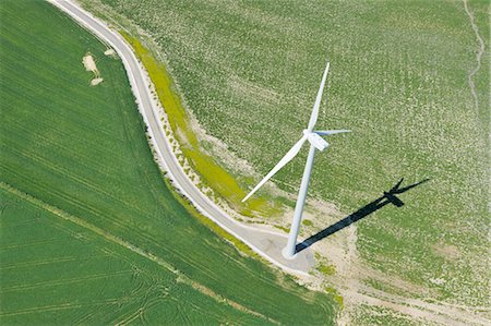 Aerial View of Wind Turbine in Field near Jerez de la Frontera, Cadiz Province, Andalusia, Spain Stock Photo - Premium Royalty-Free, Code: 600-03682220