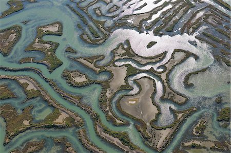 Aerial View of Marshlands, Bahia de Cadiz Natural Park, Costa de la Luz, Cadiz Province, Andalusia, Spain Stock Photo - Premium Royalty-Free, Code: 600-03682231