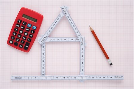 simsearch:600-03782467,k - Folding Ruler in Shape of House with Pencil and Calculator Foto de stock - Royalty Free Premium, Número: 600-03738129