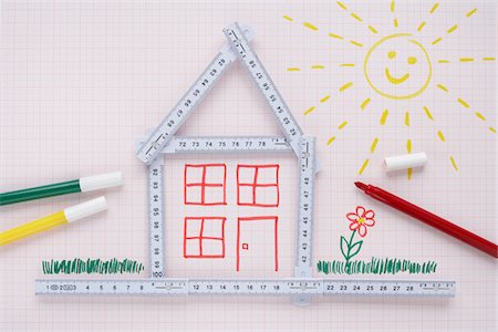 planning for a house - Folding Ruler in Shape of House with Markers Stock Photo - Premium Royalty-Free, Code: 600-03738130