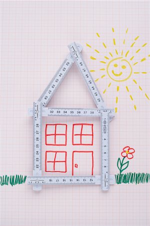 Folding Ruler in Shape of House with Drawings Foto de stock - Sin royalties Premium, Código: 600-03738131