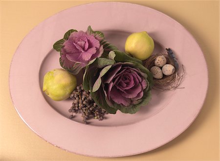 platter - Quince, Flowering Kale, Quail Eggs and Berries Stock Photo - Premium Royalty-Free, Code: 600-03732476