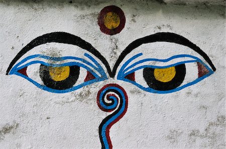 stupa - Yeux de Bouddha sur le Stupa, Village de Bazar Ngadi, Annapurna Conservation Area, Gandaki, Pashchimanchal, Népal Photographie de stock - Premium Libres de Droits, Code: 600-03778265