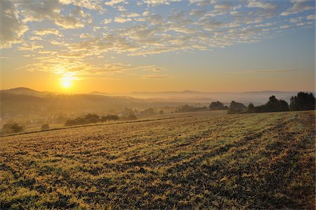 sun farm - Sunrise, Wenighoesbach, Aschaffenburg, Franconia, Spessart, Bavaria, Germany Stock Photo - Premium Royalty-Free, Code: 600-03787425