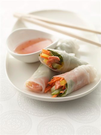 simsearch:600-07067594,k - Spring Rolls with Salmon and Vegetables Stock Photo - Premium Royalty-Free, Code: 600-03787656