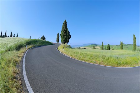 scenic road curve - Winding Road with Cypress Trees, Val d'Orcia, Siena Province, Tuscany, Italy Stock Photo - Premium Royalty-Free, Code: 600-03799474