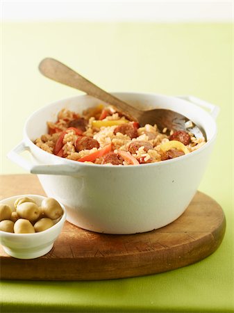 food being cooked - Spanish Rice and Bowl of Olives Stock Photo - Premium Royalty-Free, Code: 600-03836079