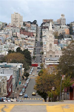 famous us city streets - Filbert Street looking southwest towards Saints Peter and Paul Church, San Francisco, California, USA Stock Photo - Premium Royalty-Free, Code: 600-03849279
