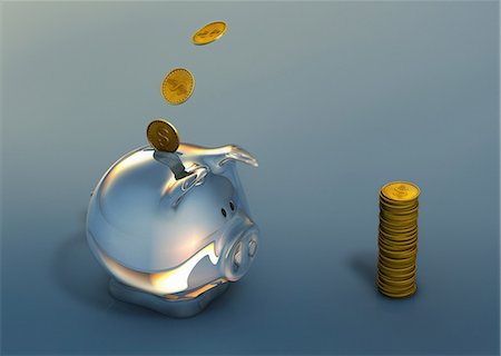 picture of a piggy bank to color - Dollar coins going into piggy bank Stock Photo - Premium Royalty-Free, Code: 614-05955547