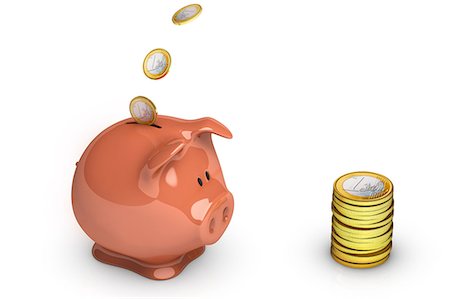 saving piggy bank - Euro coins going into piggy bank Stock Photo - Premium Royalty-Free, Code: 614-05955548