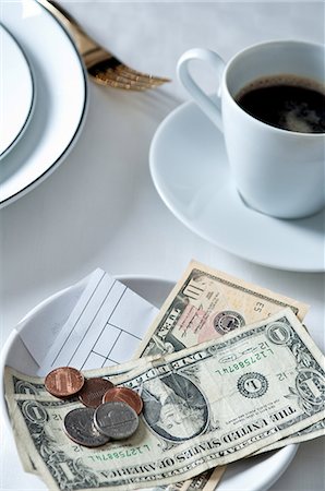 restaurant plate - Payment and coffee on restaurant table Stock Photo - Premium Royalty-Free, Code: 614-06002077