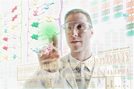 Scientist interacting with holographic screens Stock Photo - Premium Royalty-Free, Code: 614-06044013