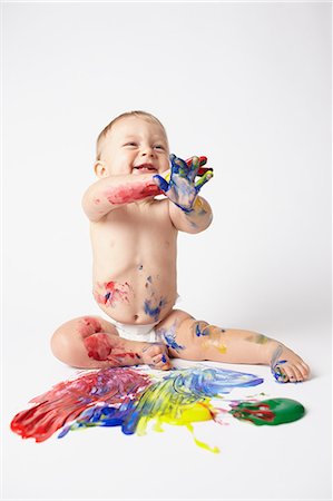 pintar (actividad artística) - Baby playing with paints Foto de stock - Sin royalties Premium, Código: 614-06043996