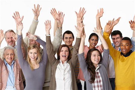 simsearch:614-06311763,k - Group of people with arms raised Stock Photo - Premium Royalty-Free, Code: 614-06311767