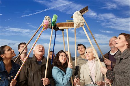 senior adult diverse group - Group of protesters with mops and brooms Stock Photo - Premium Royalty-Free, Code: 614-06311789