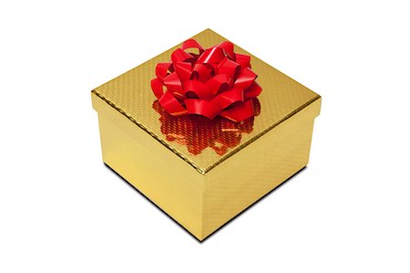 Golden gift box with red bow Stock Photo - Premium Royalty-Free, Code: 614-06336104