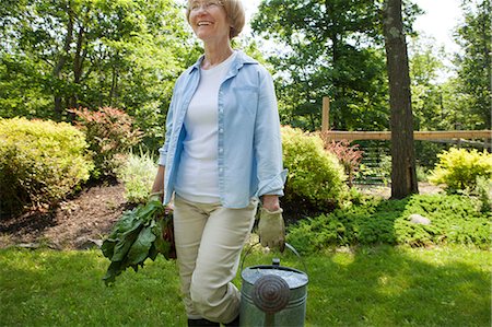 senior woman gardening - Woman with watering can and beetroot in garden Stock Photo - Premium Royalty-Free, Code: 614-06336295