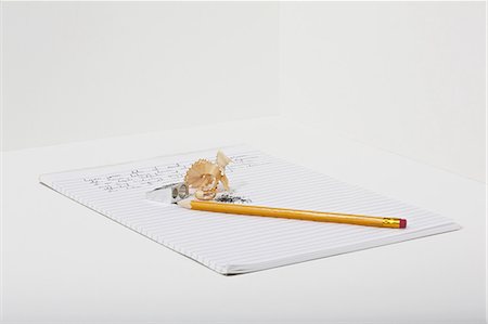 pencil sharpener - Notebook, pencil and pencil shavings Stock Photo - Premium Royalty-Free, Code: 614-06336392