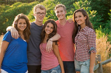simsearch:614-06402544,k - Portrait of five friends with arms around each other Stock Photo - Premium Royalty-Free, Code: 614-06402530