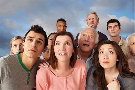 people scared - Group of people looking up Stock Photo - Premium Royalty-Free, Code: 614-06402713