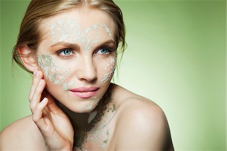 simsearch:614-06442340,k - Womans face decorated with face mask Stock Photo - Premium Royalty-Free, Code: 614-06442344
