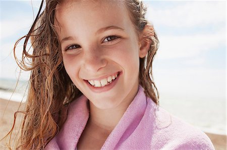 pink summer not flower - Girl with wet hair, wrapped in towel Stock Photo - Premium Royalty-Free, Code: 614-06442483