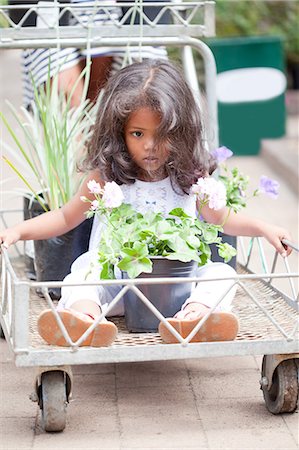 people shopping garden center model release property release - Girl sitting in cart at flower nursery Stock Photo - Premium Royalty-Free, Code: 614-06623912