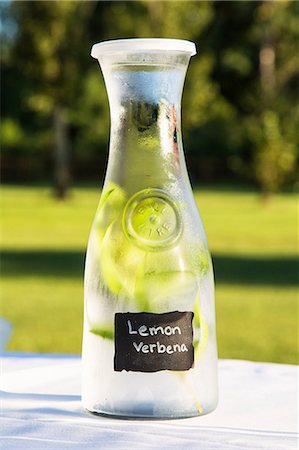decanter (not wine) - Glass pitcher of lemon verbena water Stock Photo - Premium Royalty-Free, Code: 614-06718245